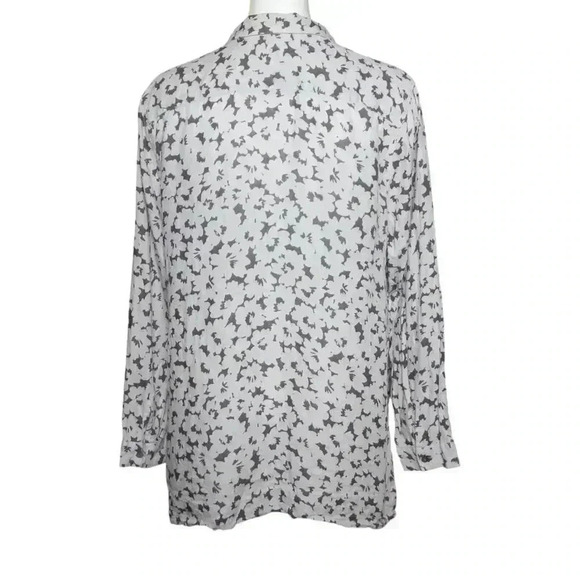 J. Jill Womens Size Large Off-White Gray Floral Love Linen Button Down Shirt - Picture 4 of 8